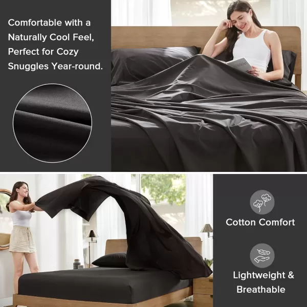 Comfort Spaces 100 Cotton Sheets Queen Breathable ampamp Soft Cotton Sheets Naturally Cool Cotton Bed Sheets with 14quot Elastic Pocket Fits up to 16quot Mattress All Seasons Sheet Set Sage Green 4 PieceBlack