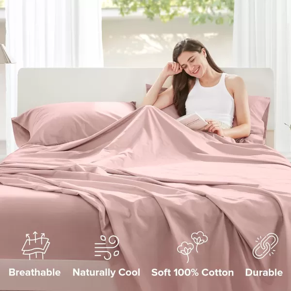 Comfort Spaces 100 Cotton Sheets Queen Breathable ampamp Soft Cotton Sheets Naturally Cool Cotton Bed Sheets with 14quot Elastic Pocket Fits up to 16quot Mattress All Seasons Sheet Set Sage Green 4 PiecePink