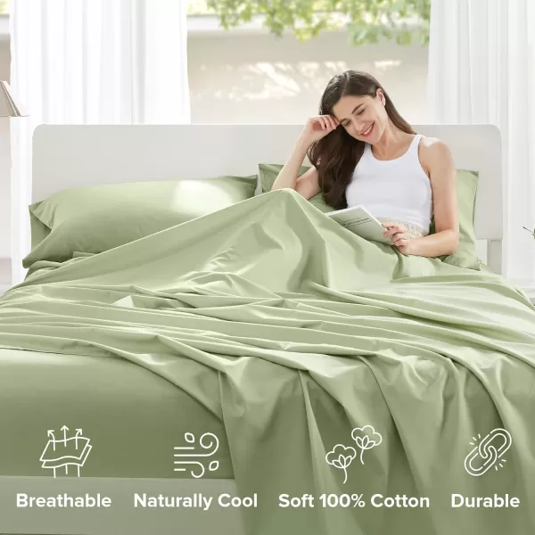 Comfort Spaces 100 Cotton Sheets Queen Breathable ampamp Soft Cotton Sheets Naturally Cool Cotton Bed Sheets with 14quot Elastic Pocket Fits up to 16quot Mattress All Seasons Sheet Set Sage Green 4 PieceSage Green