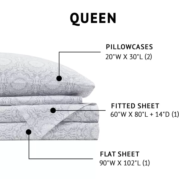 Comfort Spaces 100 Cotton Sheets Queen Breathable ampamp Soft Cotton Sheets Naturally Cool Cotton Bed Sheets with 14quot Elastic Pocket Fits up to 16quot Mattress All Seasons Sheet Set Sage Green 4 PieceAdelia Gray