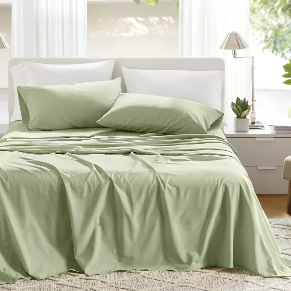 Comfort Spaces 100 Cotton Sheets Queen Breathable ampamp Soft Cotton Sheets Naturally Cool Cotton Bed Sheets with 14quot Elastic Pocket Fits up to 16quot Mattress All Seasons Sheet Set Sage Green 4 PieceIvory