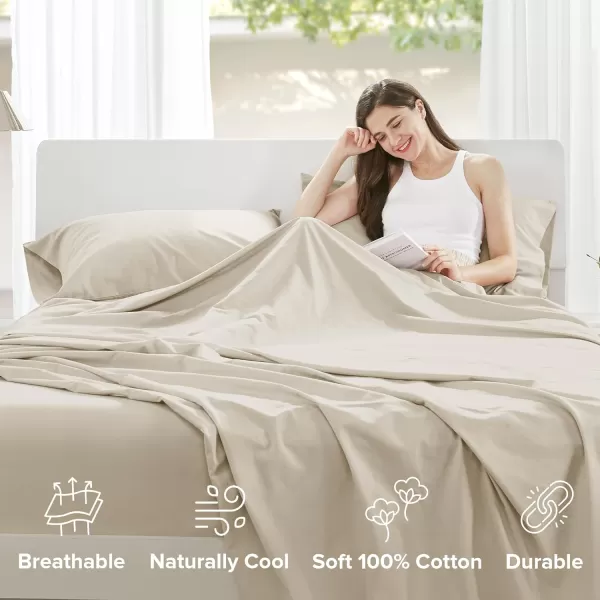 Comfort Spaces 100 Cotton Sheets Queen Breathable ampamp Soft Cotton Sheets Naturally Cool Cotton Bed Sheets with 14quot Elastic Pocket Fits up to 16quot Mattress All Seasons Sheet Set Sage Green 4 PieceCream
