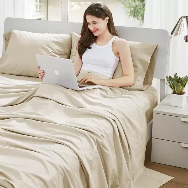 Comfort Spaces 100 Cotton Sheets Queen Breathable ampamp Soft Cotton Sheets Naturally Cool Cotton Bed Sheets with 14quot Elastic Pocket Fits up to 16quot Mattress All Seasons Sheet Set Sage Green 4 PieceCream