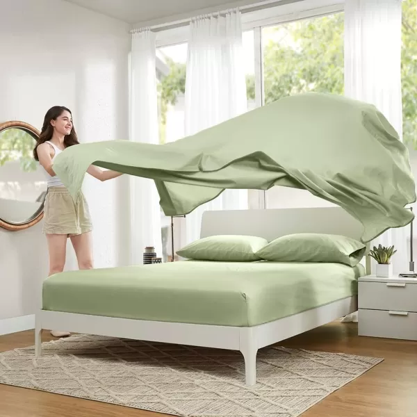 Comfort Spaces 100 Cotton Sheets Queen Breathable ampamp Soft Cotton Sheets Naturally Cool Cotton Bed Sheets with 14quot Elastic Pocket Fits up to 16quot Mattress All Seasons Sheet Set Sage Green 4 PieceSage Green