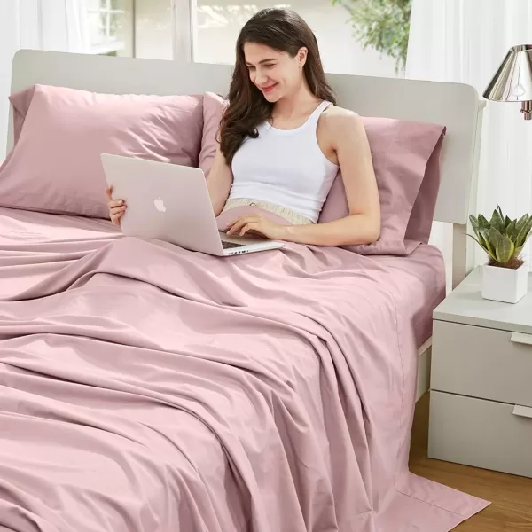 Comfort Spaces 100 Cotton Sheets Queen Breathable ampamp Soft Cotton Sheets Naturally Cool Cotton Bed Sheets with 14quot Elastic Pocket Fits up to 16quot Mattress All Seasons Sheet Set Sage Green 4 PiecePink