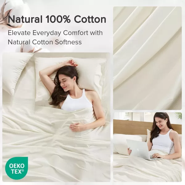Comfort Spaces 100 Cotton Sheets Queen Breathable ampamp Soft Cotton Sheets Naturally Cool Cotton Bed Sheets with 14quot Elastic Pocket Fits up to 16quot Mattress All Seasons Sheet Set Sage Green 4 PieceIvory