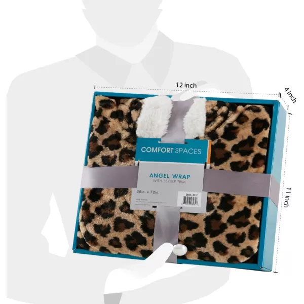 Comfort Spaces Angel Wrap Hooded Wearable Blanket Throw Ultra Soft Giftable Plush To Sherpa Poncho Blanket Wrap With Pockets Cozy and Warm Shawl Gift for Her 58quotx72quot BlushLeopard