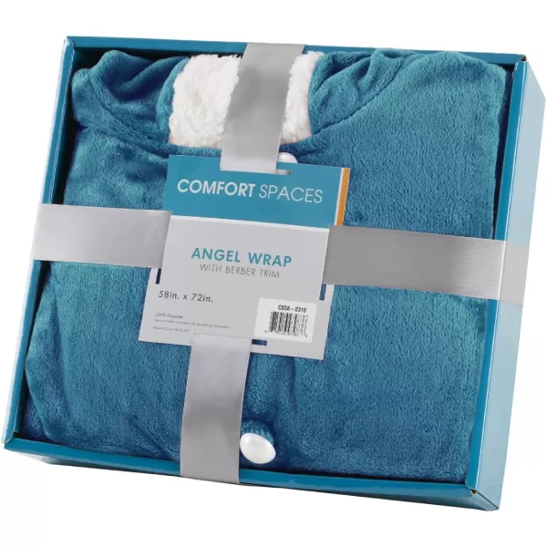 Comfort Spaces Angel Wrap Hooded Wearable Blanket Throw Ultra Soft Giftable Plush To Sherpa Poncho Blanket Wrap With Pockets Cozy and Warm Shawl Gift for Her 58quotx72quot BlushTeal