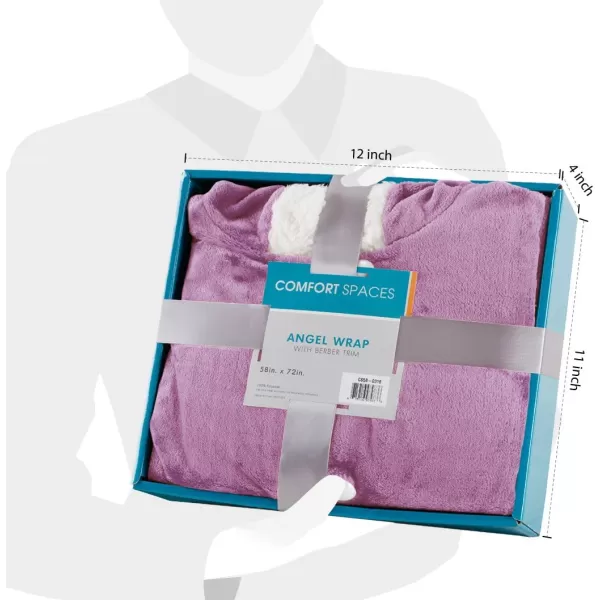 Comfort Spaces Angel Wrap Hooded Wearable Blanket Throw Ultra Soft Giftable Plush To Sherpa Poncho Blanket Wrap With Pockets Cozy and Warm Shawl Gift for Her 58quotx72quot BlushLavender