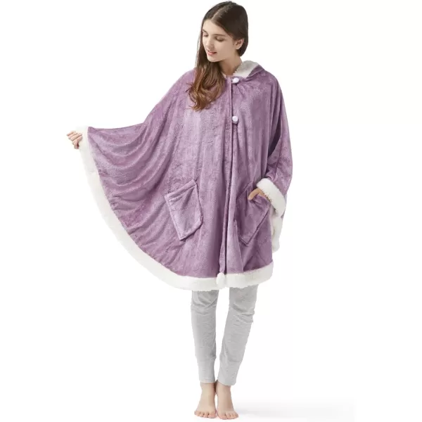Comfort Spaces Angel Wrap Hooded Wearable Blanket Throw Ultra Soft Giftable Plush To Sherpa Poncho Blanket Wrap With Pockets Cozy and Warm Shawl Gift for Her 58quotx72quot BlushLavender