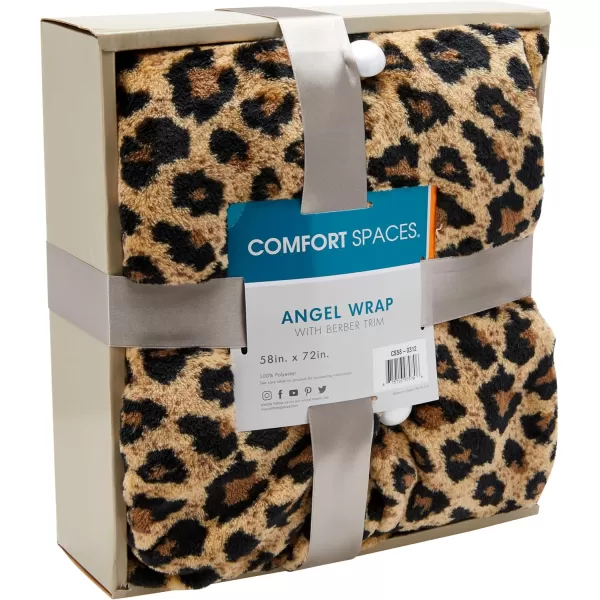 Comfort Spaces Angel Wrap Hooded Wearable Blanket Throw Ultra Soft Giftable Plush To Sherpa Poncho Blanket Wrap With Pockets Cozy and Warm Shawl Gift for Her 58quotx72quot BlushLeopard