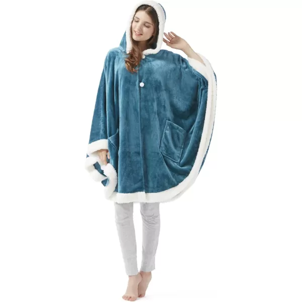 Comfort Spaces Angel Wrap Hooded Wearable Blanket Throw Ultra Soft Giftable Plush To Sherpa Poncho Blanket Wrap With Pockets Cozy and Warm Shawl Gift for Her 58quotx72quot BlushTeal