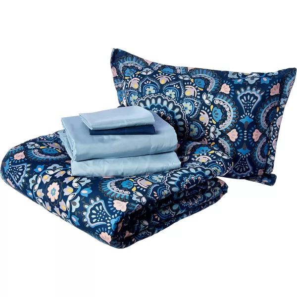 Comfort Spaces Bed in A Bag  Trendy Casual Design Cozy Comforter with Complete Sheet Set with Side Pocket All Season Cover Matching Shams Queen90quotx90quot Kate GreyPurple 9 PieceFloral Blue