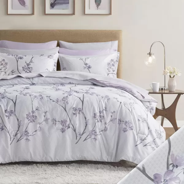Comfort Spaces Bed in A Bag  Trendy Casual Design Cozy Comforter with Complete Sheet Set with Side Pocket All Season Cover Matching Shams Queen90quotx90quot Kate GreyPurple 9 PieceFloral Purple