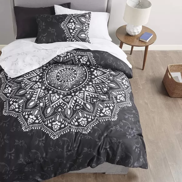 Comfort Spaces Bed in A Bag  Trendy Casual Design Cozy Comforter with Complete Sheet Set with Side Pocket All Season Cover Matching Shams Queen90quotx90quot Kate GreyPurple 9 PieceMedallion Black