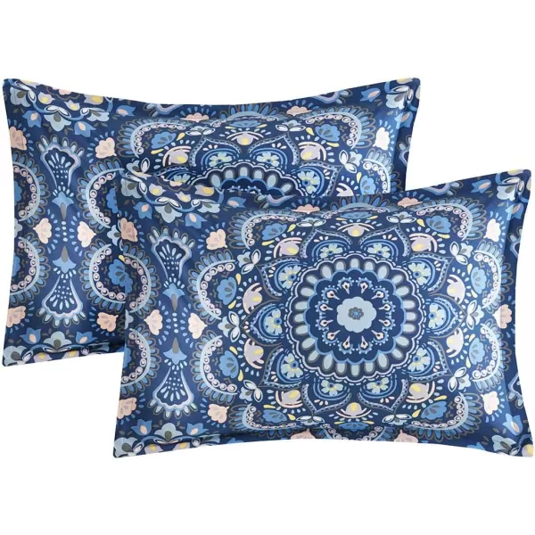 Comfort Spaces Bed in A Bag  Trendy Casual Design Cozy Comforter with Complete Sheet Set with Side Pocket All Season Cover Matching Shams Queen90quotx90quot Kate GreyPurple 9 PieceFloral Blue