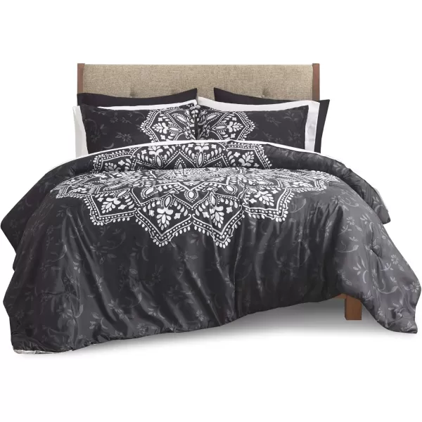 Comfort Spaces Bed in A Bag  Trendy Casual Design Cozy Comforter with Complete Sheet Set with Side Pocket All Season Cover Matching Shams Queen90quotx90quot Kate GreyPurple 9 PieceMedallion Black