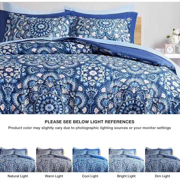 Comfort Spaces Bed in A Bag  Trendy Casual Design Cozy Comforter with Complete Sheet Set with Side Pocket All Season Cover Matching Shams Queen90quotx90quot Kate GreyPurple 9 PieceFloral Blue