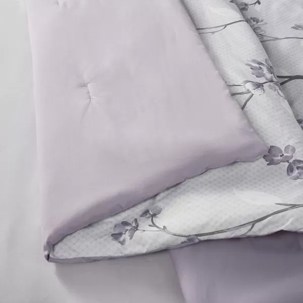Comfort Spaces Bed in A Bag  Trendy Casual Design Cozy Comforter with Complete Sheet Set with Side Pocket All Season Cover Matching Shams Queen90quotx90quot Kate GreyPurple 9 PieceFloral Purple