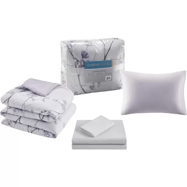 Comfort Spaces Bed in A Bag  Trendy Casual Design Cozy Comforter with Complete Sheet Set with Side Pocket All Season Cover Matching Shams Queen90quotx90quot Kate GreyPurple 9 PieceFloral Purple