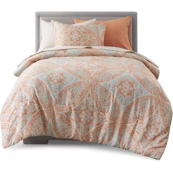 Comfort Spaces Bed in A Bag  Trendy Casual Design Cozy Comforter with Complete Sheet Set with Side Pocket All Season Cover Matching Shams Queen90quotx90quot Kate GreyPurple 9 PieceDamask Coral