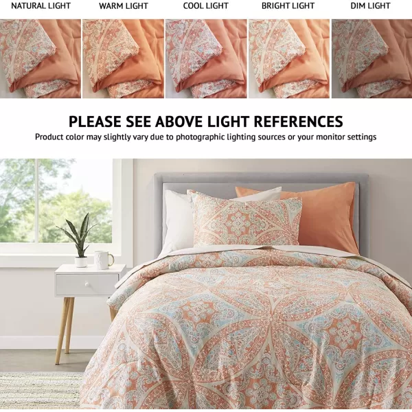 Comfort Spaces Bed in A Bag  Trendy Casual Design Cozy Comforter with Complete Sheet Set with Side Pocket All Season Cover Matching Shams Queen90quotx90quot Kate GreyPurple 9 PieceDamask Coral