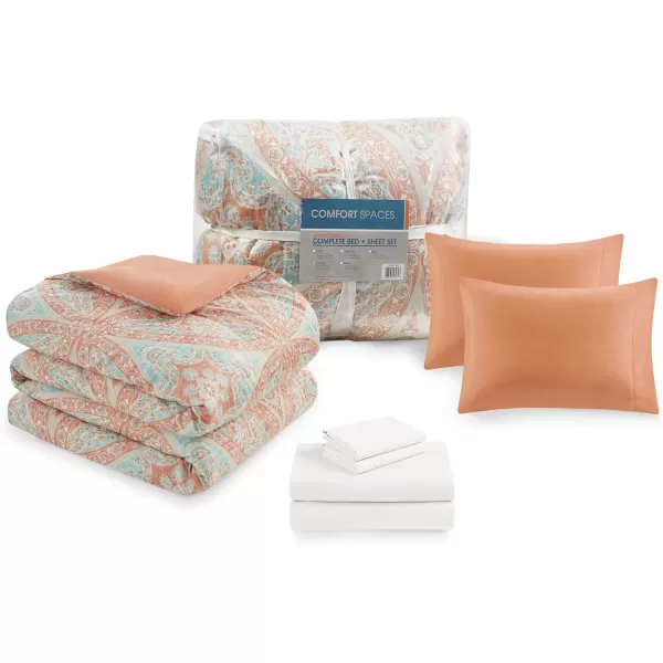 Comfort Spaces Bed in A Bag  Trendy Casual Design Cozy Comforter with Complete Sheet Set with Side Pocket All Season Cover Matching Shams Queen90quotx90quot Kate GreyPurple 9 PieceDamask Coral