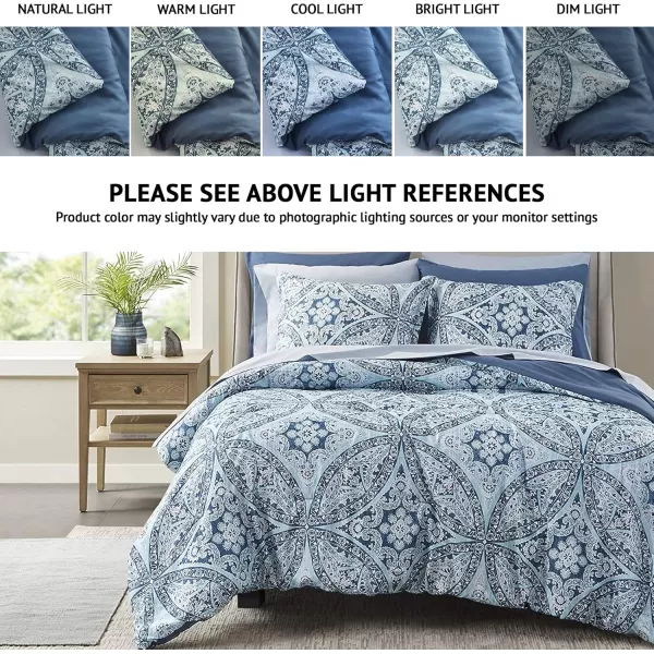 Comfort Spaces Bed in A Bag  Trendy Casual Design Cozy Comforter with Complete Sheet Set with Side Pocket All Season Cover Matching Shams Queen90quotx90quot Kate GreyPurple 9 PieceDamask Blue