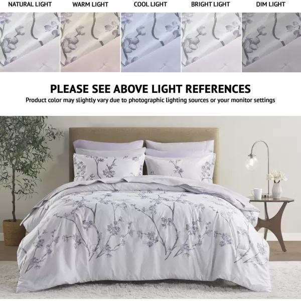 Comfort Spaces Bed in A Bag  Trendy Casual Design Cozy Comforter with Complete Sheet Set with Side Pocket All Season Cover Matching Shams Queen90quotx90quot Kate GreyPurple 9 PieceFloral Purple