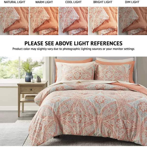 Comfort Spaces Bed in A Bag  Trendy Casual Design Cozy Comforter with Complete Sheet Set with Side Pocket All Season Cover Matching Shams Queen90quotx90quot Kate GreyPurple 9 PieceDamask Coral