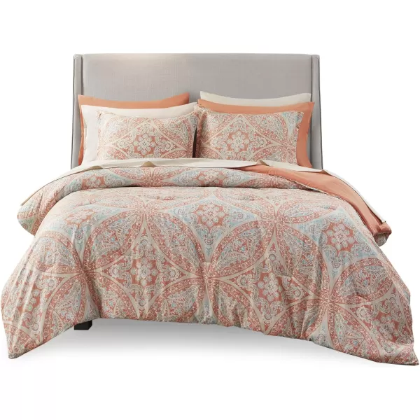 Comfort Spaces Bed in A Bag  Trendy Casual Design Cozy Comforter with Complete Sheet Set with Side Pocket All Season Cover Matching Shams Queen90quotx90quot Kate GreyPurple 9 PieceDamask Coral