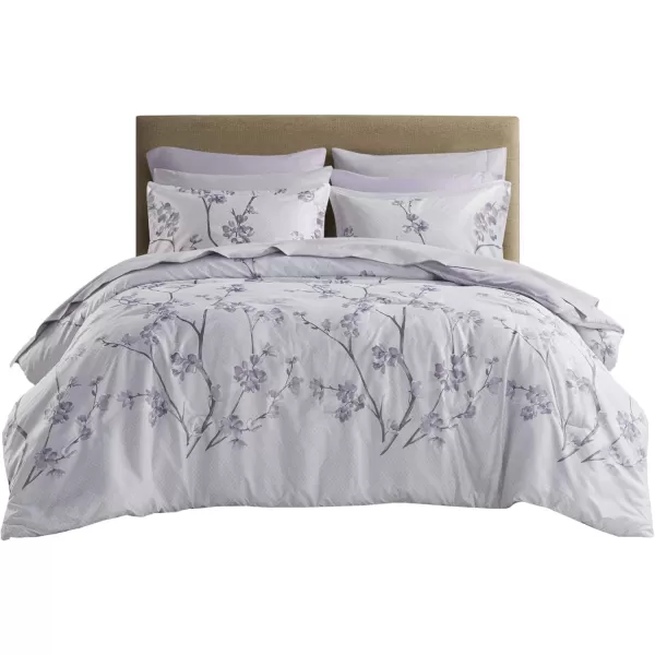 Comfort Spaces Bed in A Bag  Trendy Casual Design Cozy Comforter with Complete Sheet Set with Side Pocket All Season Cover Matching Shams Queen90quotx90quot Kate GreyPurple 9 PieceFloral Purple
