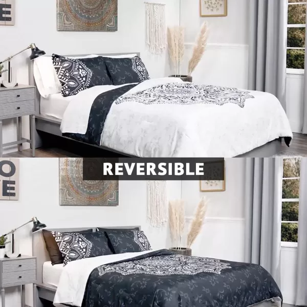 Comfort Spaces Bed in A Bag  Trendy Casual Design Cozy Comforter with Complete Sheet Set with Side Pocket All Season Cover Matching Shams Queen90quotx90quot Kate GreyPurple 9 PieceMedallion Black