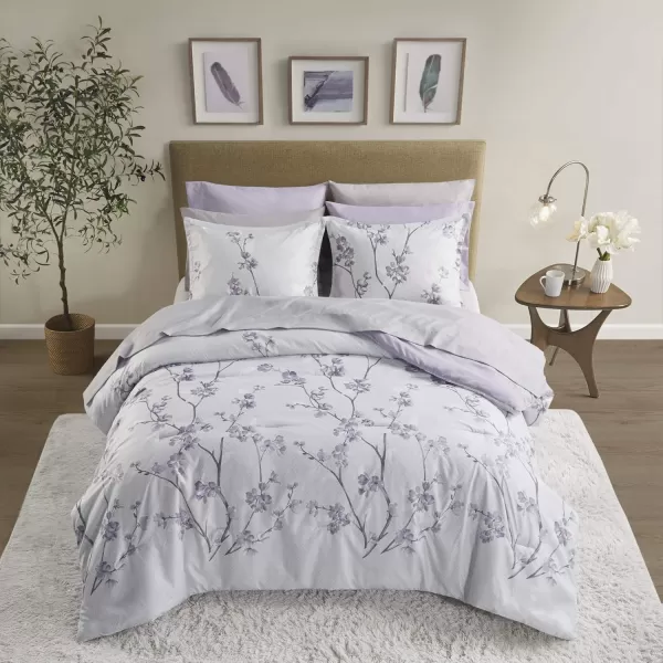 Comfort Spaces Bed in A Bag  Trendy Casual Design Cozy Comforter with Complete Sheet Set with Side Pocket All Season Cover Matching Shams Queen90quotx90quot Kate GreyPurple 9 PieceFloral Purple