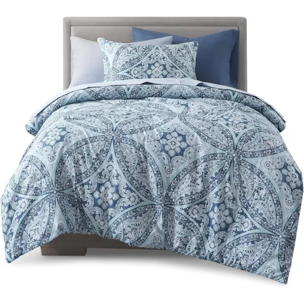 Comfort Spaces Bed in A Bag  Trendy Casual Design Cozy Comforter with Complete Sheet Set with Side Pocket All Season Cover Matching Shams Queen90quotx90quot Kate GreyPurple 9 PieceDamask Blue
