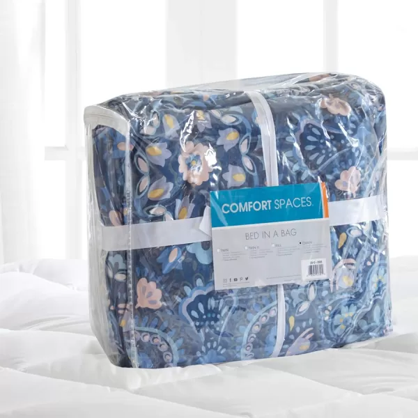 Comfort Spaces Bed in A Bag  Trendy Casual Design Cozy Comforter with Complete Sheet Set with Side Pocket All Season Cover Matching Shams Queen90quotx90quot Kate GreyPurple 9 PieceFloral Blue
