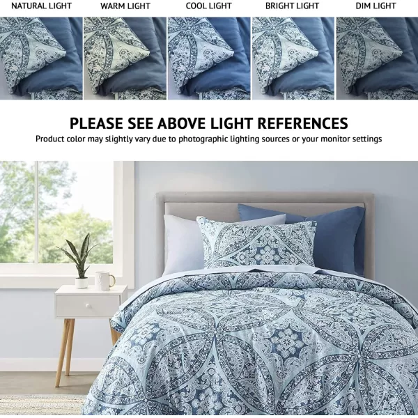Comfort Spaces Bed in A Bag  Trendy Casual Design Cozy Comforter with Complete Sheet Set with Side Pocket All Season Cover Matching Shams Queen90quotx90quot Kate GreyPurple 9 PieceDamask Blue