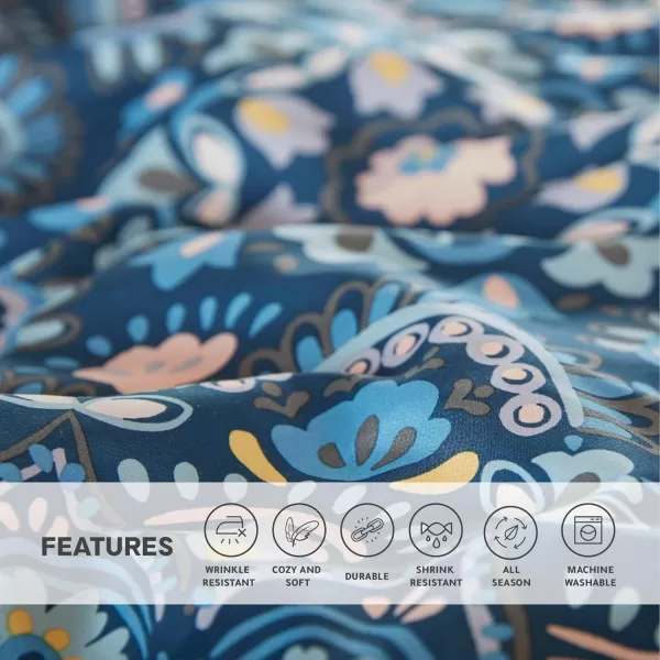 Comfort Spaces Bed in A Bag  Trendy Casual Design Cozy Comforter with Complete Sheet Set with Side Pocket All Season Cover Matching Shams Queen90quotx90quot Kate GreyPurple 9 PieceFloral Blue