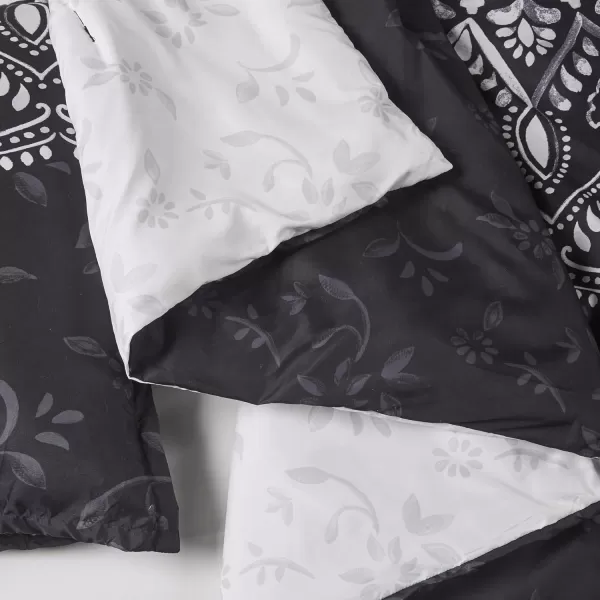 Comfort Spaces Bed in A Bag  Trendy Casual Design Cozy Comforter with Complete Sheet Set with Side Pocket All Season Cover Matching Shams Queen90quotx90quot Kate GreyPurple 9 PieceMedallion Black
