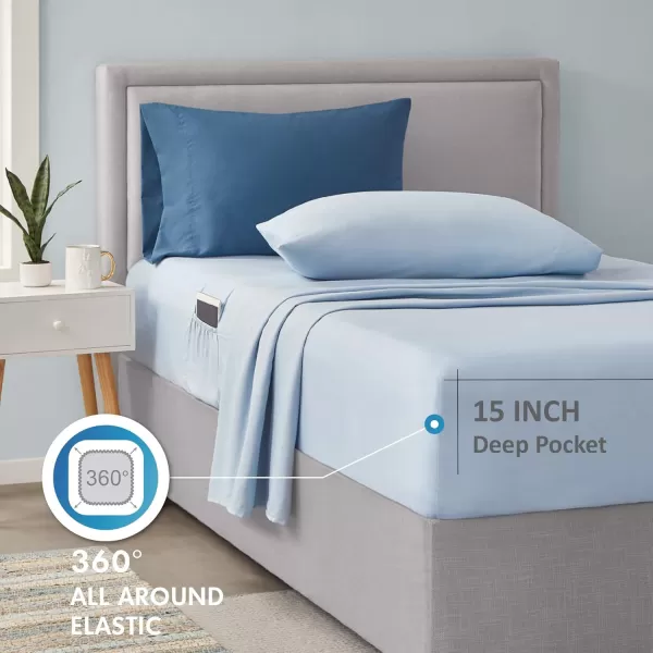 Comfort Spaces Bed in A Bag  Trendy Casual Design Cozy Comforter with Complete Sheet Set with Side Pocket All Season Cover Matching Shams Queen90quotx90quot Kate GreyPurple 9 PieceDamask Blue