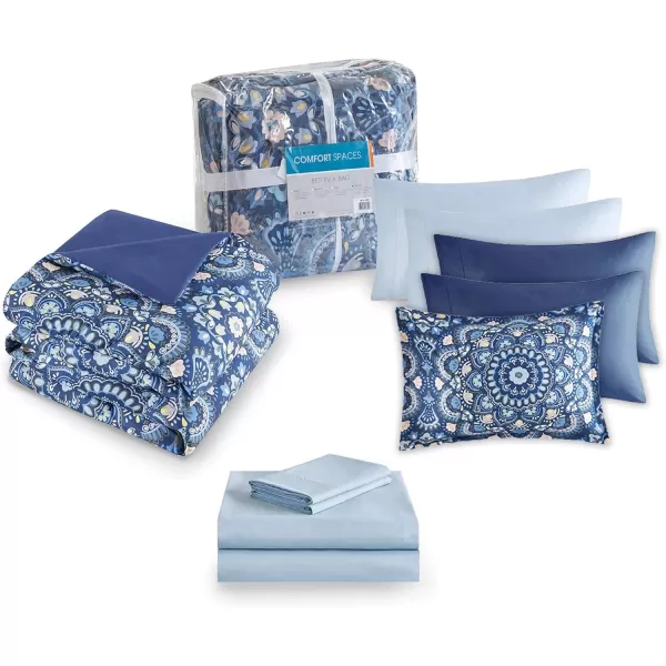 Comfort Spaces Bed in A Bag  Trendy Casual Design Cozy Comforter with Complete Sheet Set with Side Pocket All Season Cover Matching Shams Queen90quotx90quot Kate GreyPurple 9 PieceFloral Blue