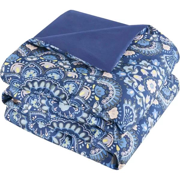 Comfort Spaces Bed in A Bag  Trendy Casual Design Cozy Comforter with Complete Sheet Set with Side Pocket All Season Cover Matching Shams Queen90quotx90quot Kate GreyPurple 9 PieceFloral Blue