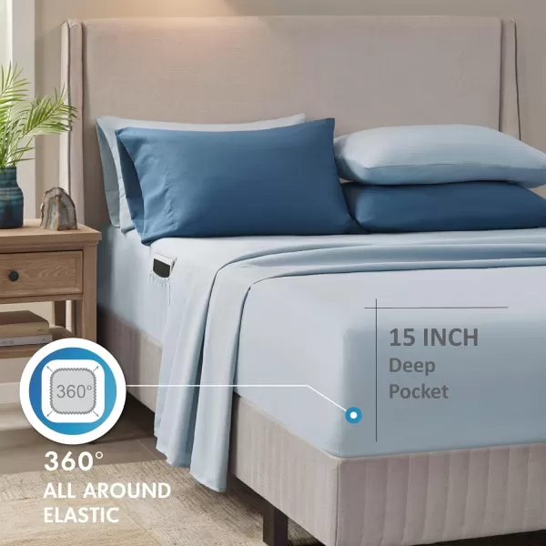 Comfort Spaces Bed in A Bag  Trendy Casual Design Cozy Comforter with Complete Sheet Set with Side Pocket All Season Cover Matching Shams Queen90quotx90quot Kate GreyPurple 9 PieceDamask Blue