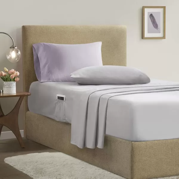 Comfort Spaces Bed in A Bag  Trendy Casual Design Cozy Comforter with Complete Sheet Set with Side Pocket All Season Cover Matching Shams Queen90quotx90quot Kate GreyPurple 9 PieceFloral Purple