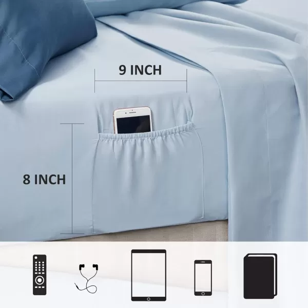 Comfort Spaces Bed in A Bag  Trendy Casual Design Cozy Comforter with Complete Sheet Set with Side Pocket All Season Cover Matching Shams Queen90quotx90quot Kate GreyPurple 9 PieceDamask Blue