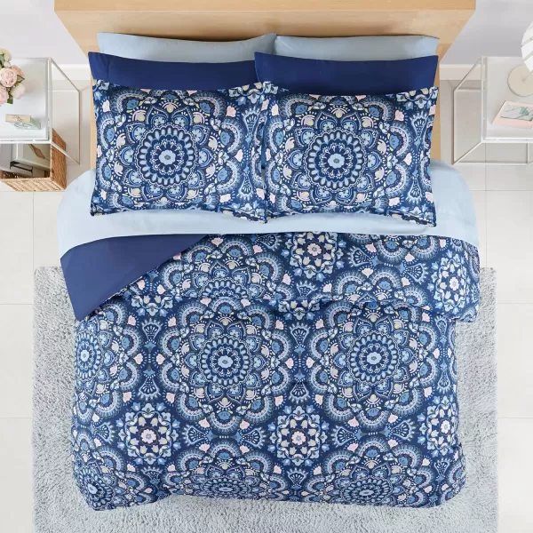 Comfort Spaces Bed in A Bag  Trendy Casual Design Cozy Comforter with Complete Sheet Set with Side Pocket All Season Cover Matching Shams Queen90quotx90quot Kate GreyPurple 9 PieceFloral Blue