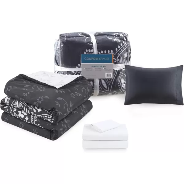 Comfort Spaces Bed in A Bag  Trendy Casual Design Cozy Comforter with Complete Sheet Set with Side Pocket All Season Cover Matching Shams Queen90quotx90quot Kate GreyPurple 9 PieceMedallion Black
