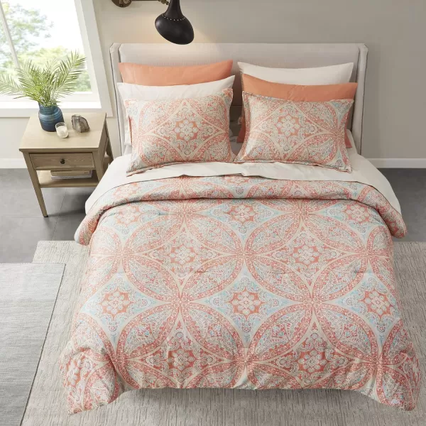 Comfort Spaces Bed in A Bag  Trendy Casual Design Cozy Comforter with Complete Sheet Set with Side Pocket All Season Cover Matching Shams Queen90quotx90quot Kate GreyPurple 9 PieceDamask Coral