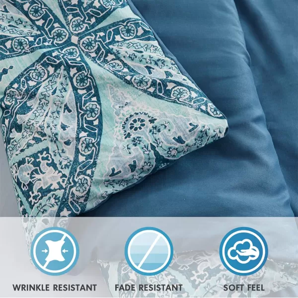 Comfort Spaces Bed in A Bag  Trendy Casual Design Cozy Comforter with Complete Sheet Set with Side Pocket All Season Cover Matching Shams Queen90quotx90quot Kate GreyPurple 9 PieceDamask Blue
