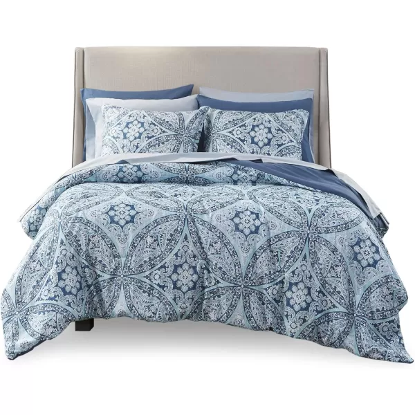 Comfort Spaces Bed in A Bag  Trendy Casual Design Cozy Comforter with Complete Sheet Set with Side Pocket All Season Cover Matching Shams Queen90quotx90quot Kate GreyPurple 9 PieceDamask Blue